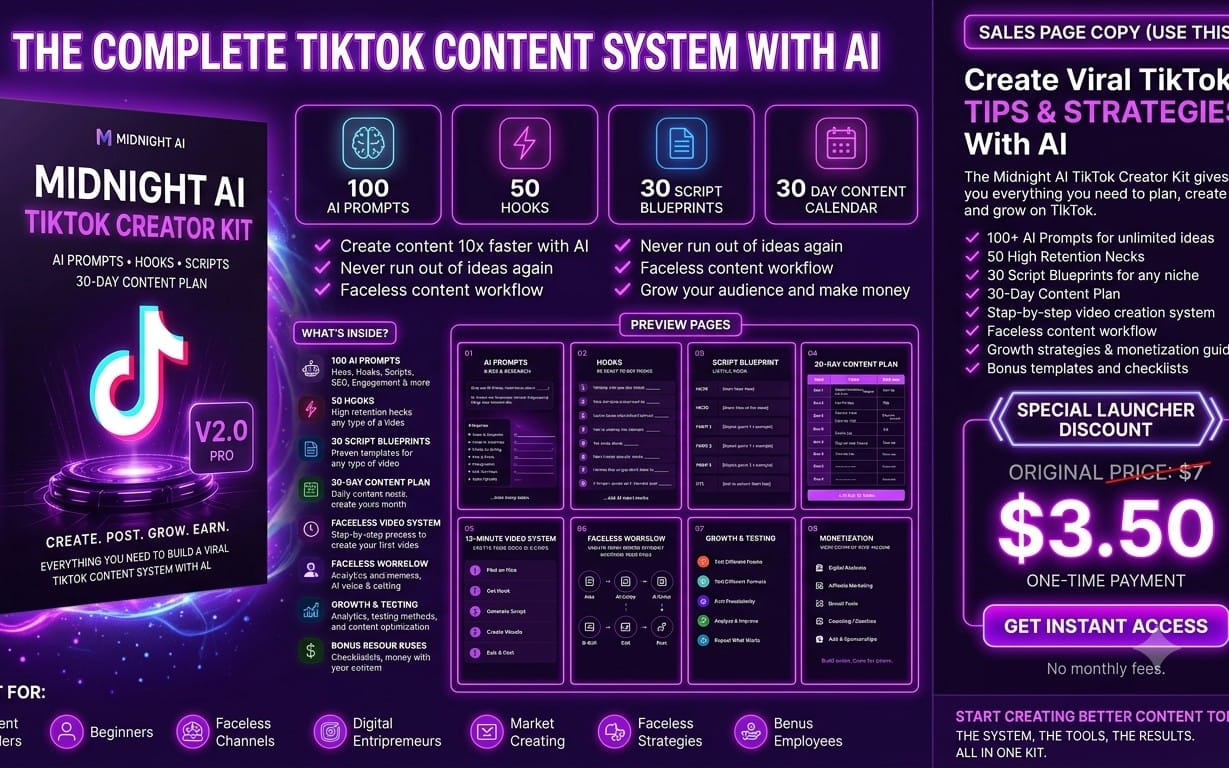 Midnight AI TikTok Creator Kit V3 Pro