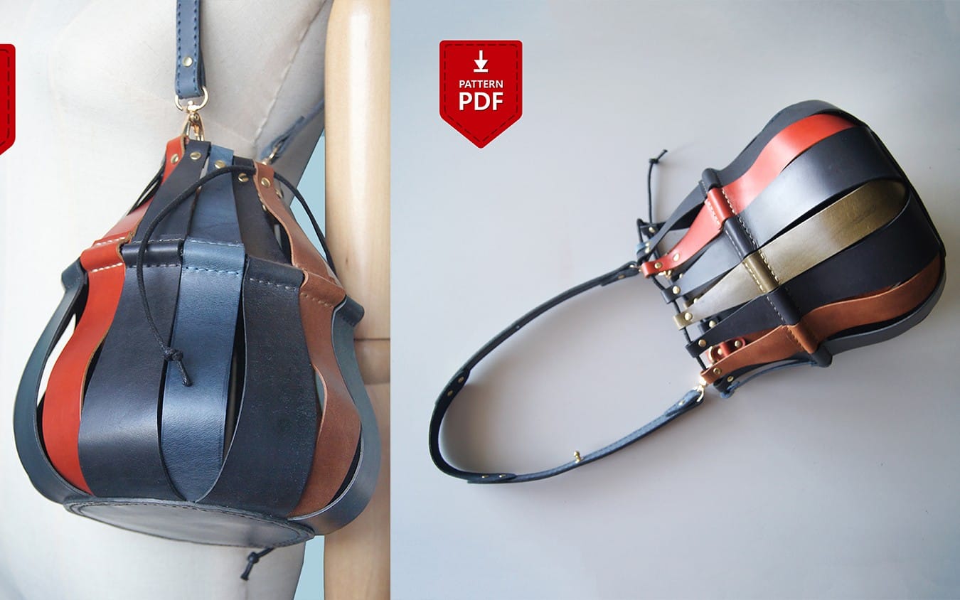 Leather drawstring bag from offcuts