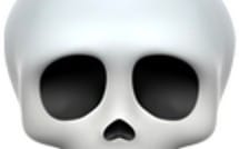Stylized white skull icon with large black eye sockets for a digital buy-me-a-coffee donation button