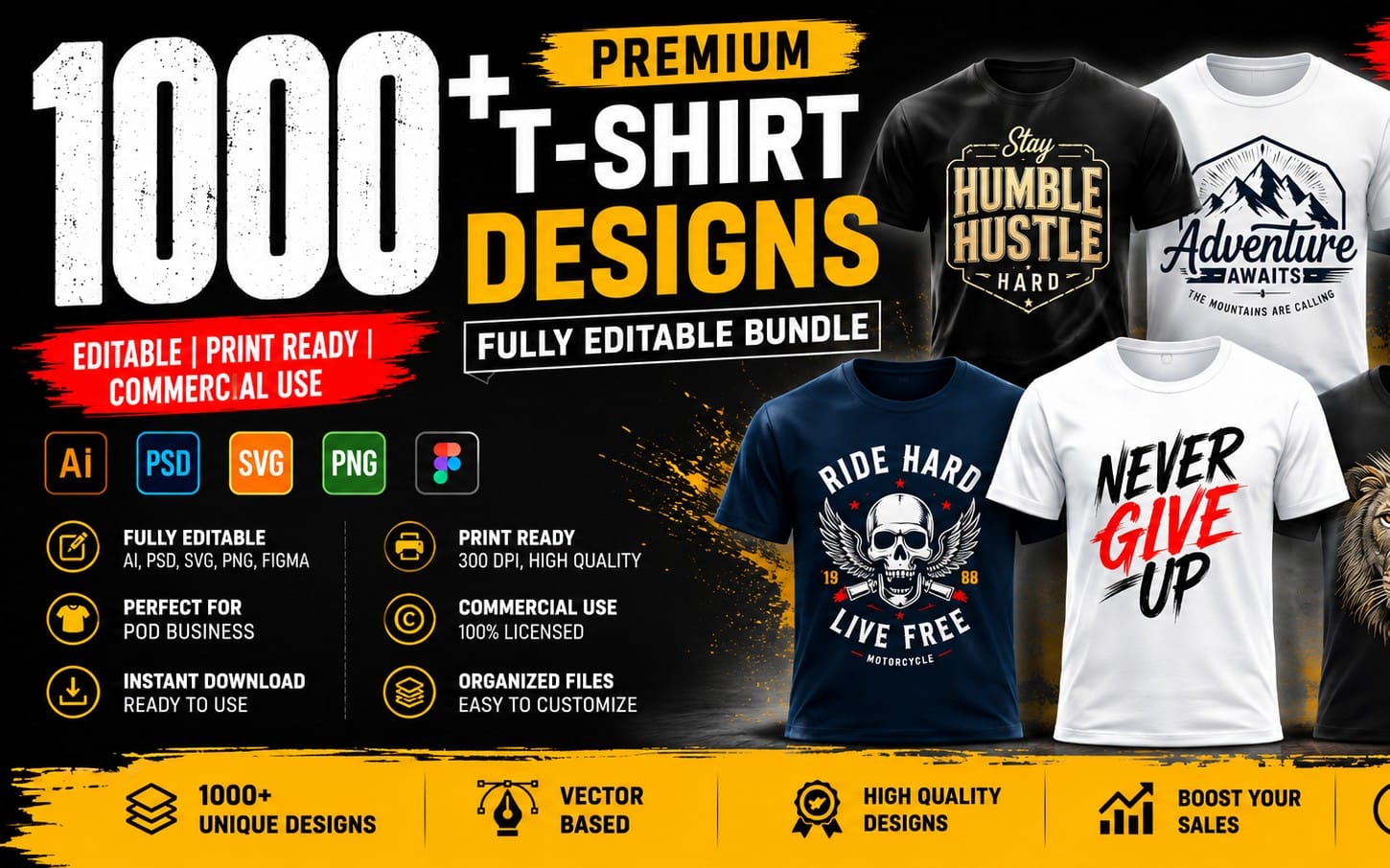 1000+ Creative Editable T-Shirt Designs Bundle | Vector, PSD & PNG | Instant Download