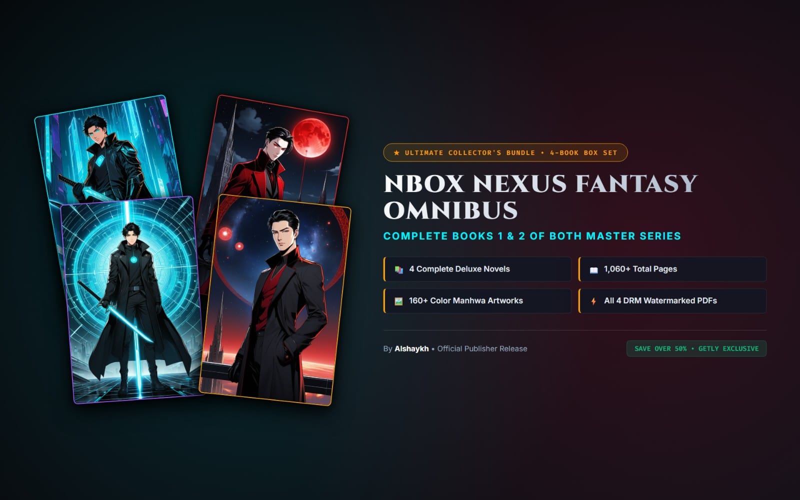 Fantasy litRPG deluxe mega box set banner with four illustrated book covers and collection details text