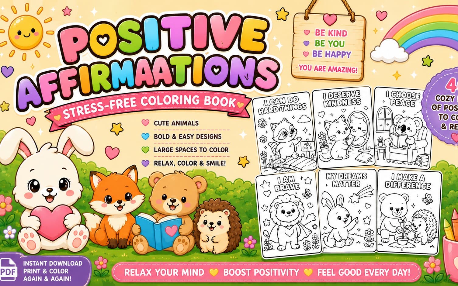 Positive Affirmations Stress-Free Coloring Book