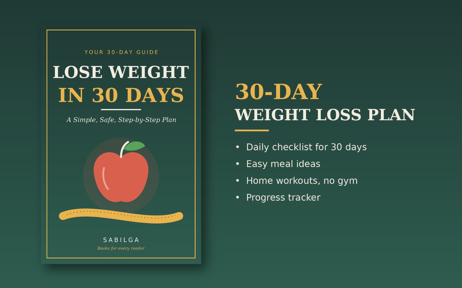 Weight loss guide cover with bold text Lose Weight in 30 Days and 30-day weight loss plan bullets