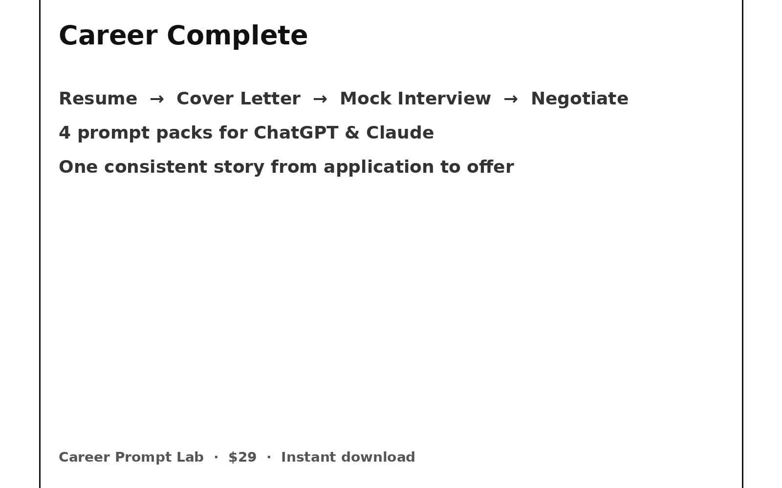 Career Complete digital career resource cover with resume to cover letter to mock interview negotiation prompts text