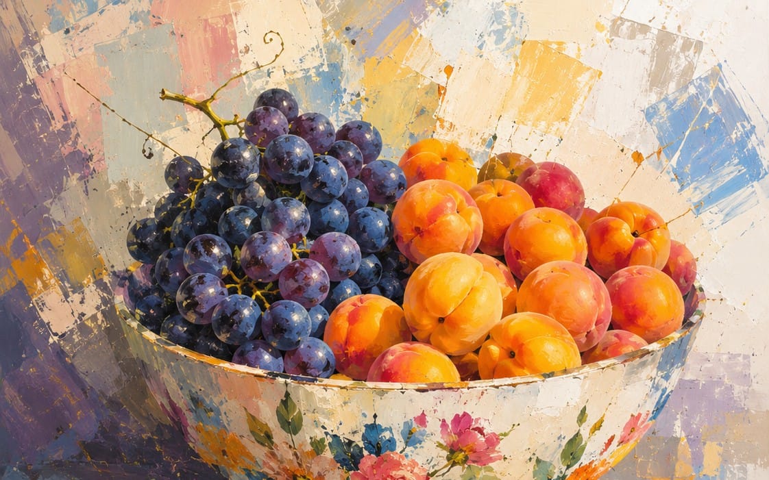 Abstract Still Life with Asskari Grapes and Apricots