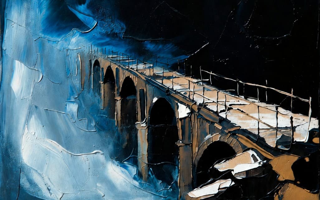 Crossing tAn abstract digital artwork exploring resilience, solitude, and the quiet strength required to cross life's darkest bridges.he Silence