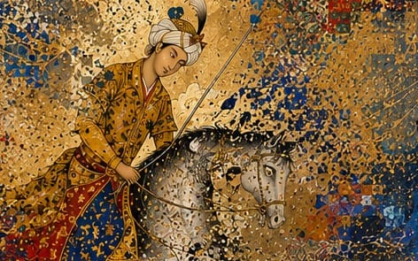 Persian Miniature Emerging from Digital Chaos – Abstract Contemporary Artwork