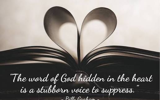 Digital product cover with open book and heart-shaped pages plus the quote The word of God hidden in the heart