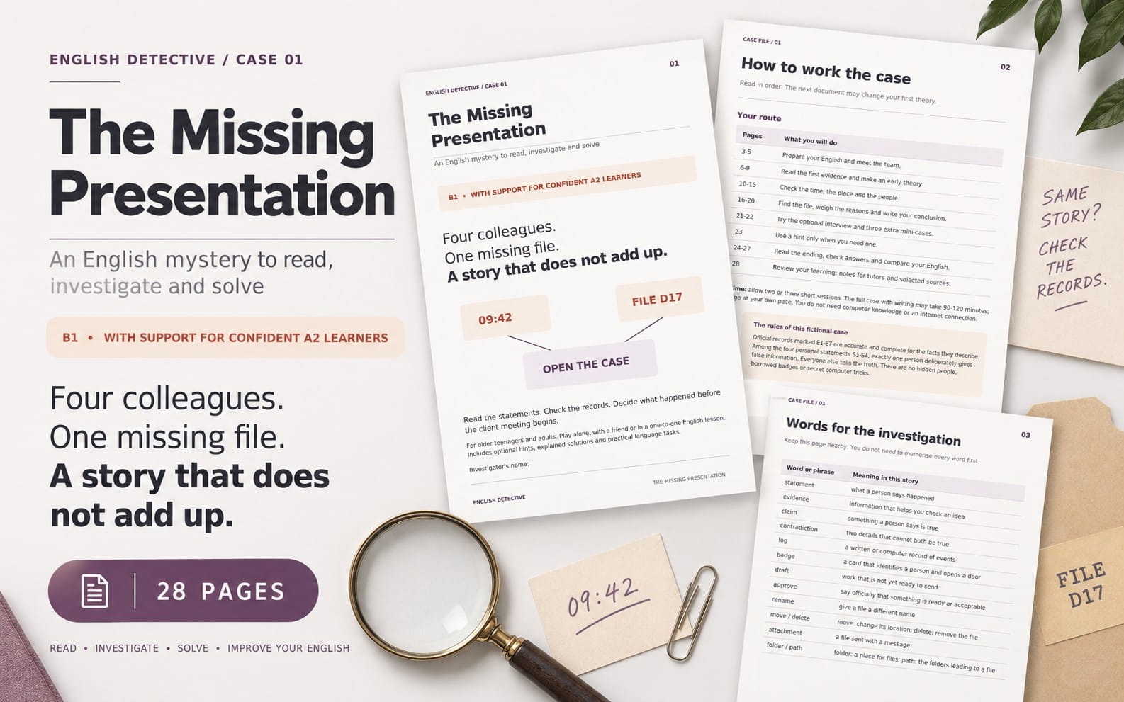 English Detective: The Missing Presentation — 28-Page Mystery Workbook