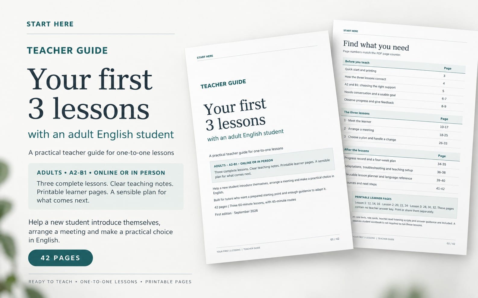 Your First 3 Lessons — A2–B1 Teacher Guide for Adult English Tutors