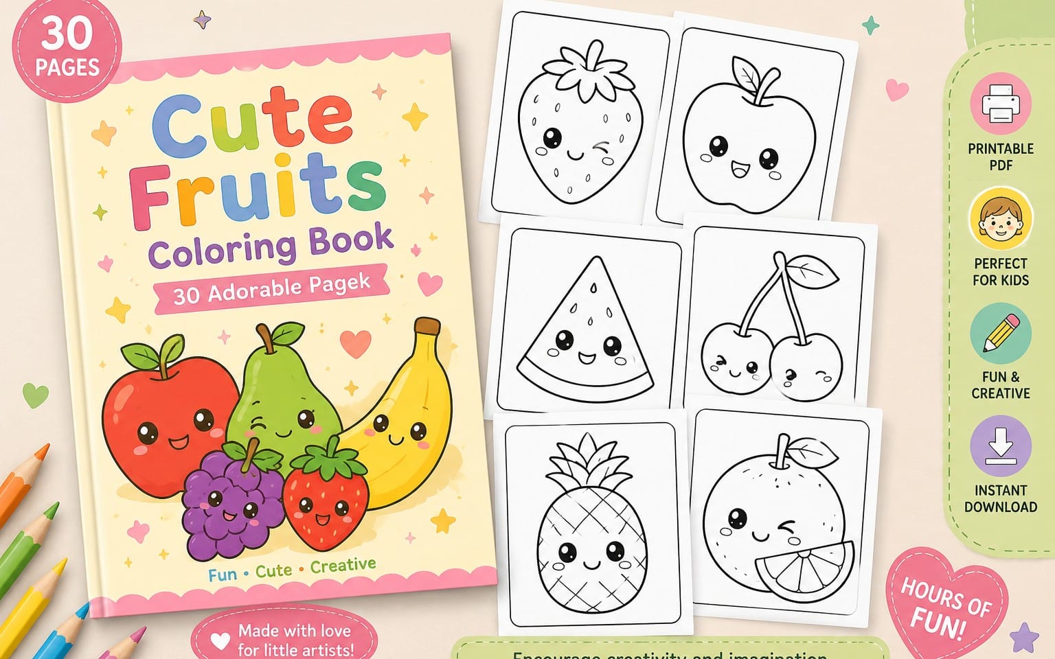 Cute Fruits Coloring Book