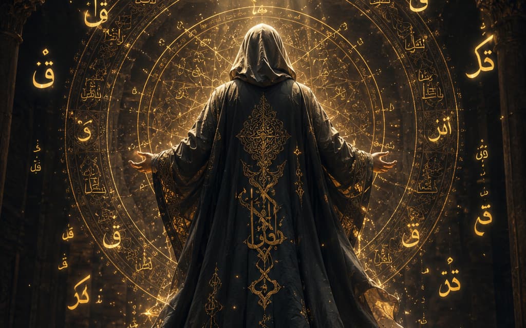 Mystic Wizard Performing an Ancient Arcane Ritual in Golden Light