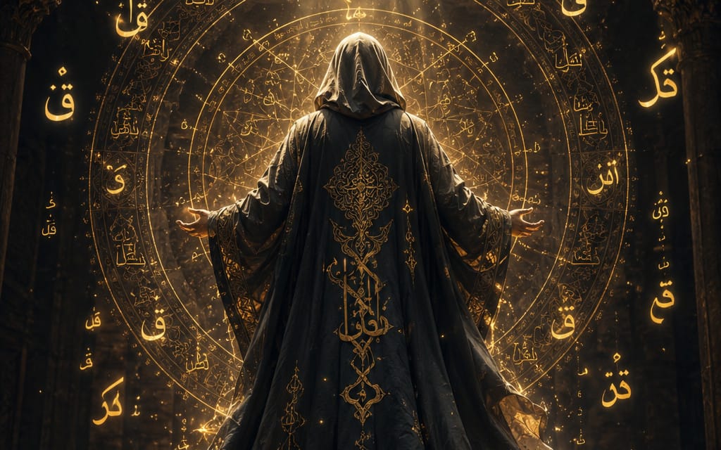 Mystic Wizard Performing an Ancient Arcane Ritual in Golden Light