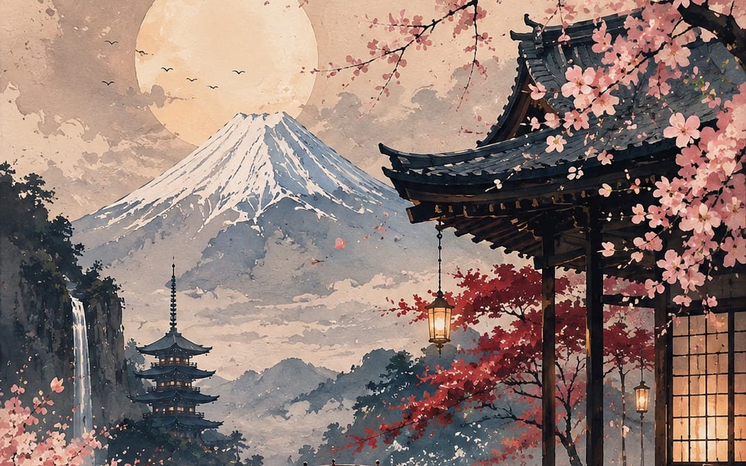 Moonlit Sakura Temple