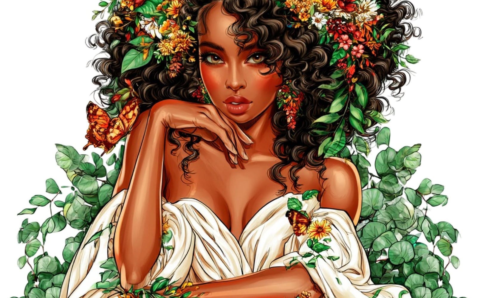 Afro Queen Floral Clipart Bundle