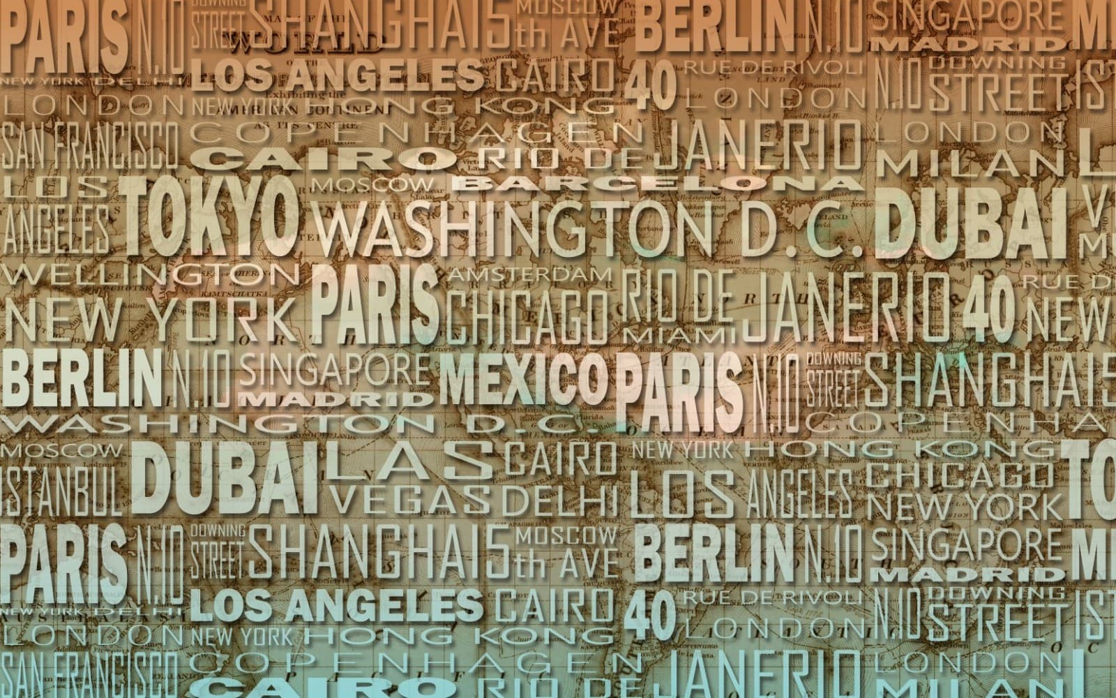 "World Cities Typography Map Poster — Vintage Travel Word Art Print"