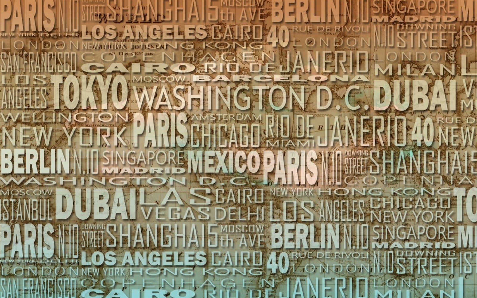 "World Cities Typography Map Poster — Vintage Travel Word Art Print"