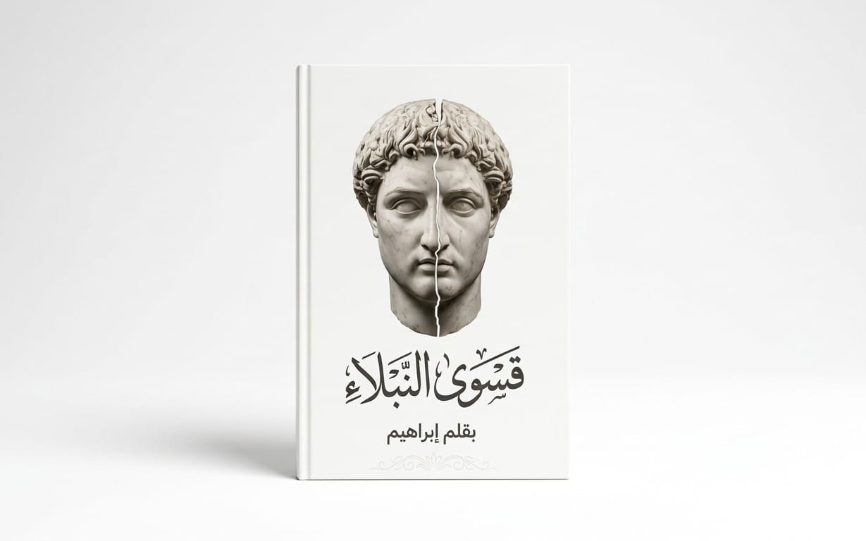 غلاف كتاب بعنوان قيصوف النبلاء يظهر رأس تمثال نصفين متصل بخط عمودي وبخط عربي أسود