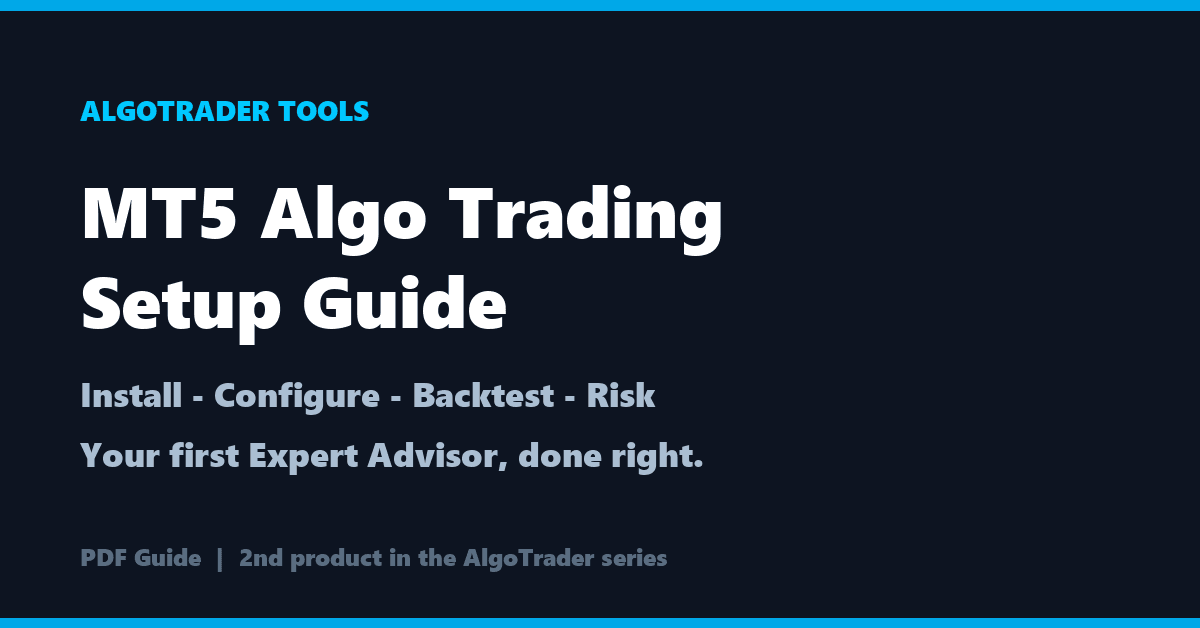 MT5 Algo Trading Setup Guide banner for a digital trading guide PDF with steps and risk messaging