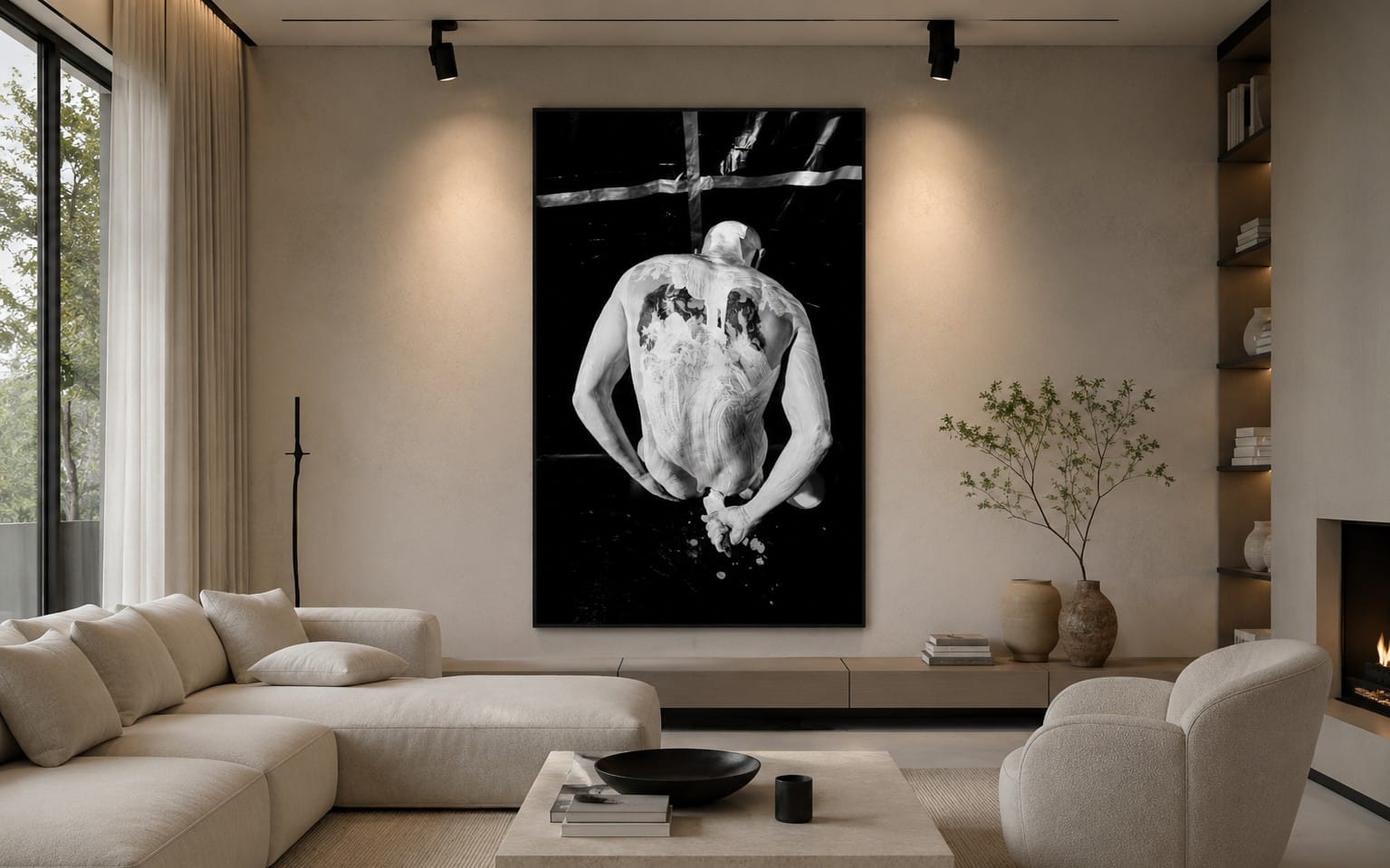 Conversations with the Body — Conceptual Black-and-White Portrait | Philosophical Interior Art Poster