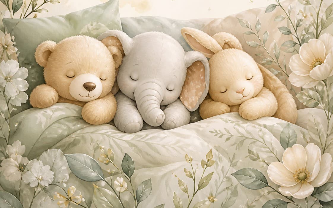 Watercolor Sleeping Forest Animals Nursery Art
