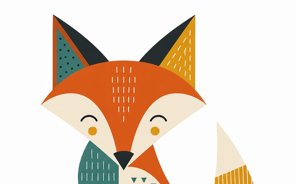 Scandinavian Folk Art Inspired Geometric Fox Illustration