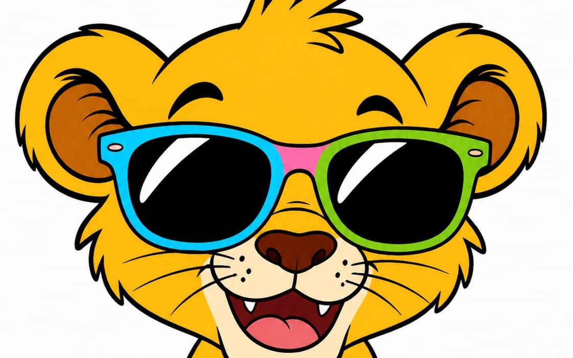 Cartoon Lion with Retro Sunglasses