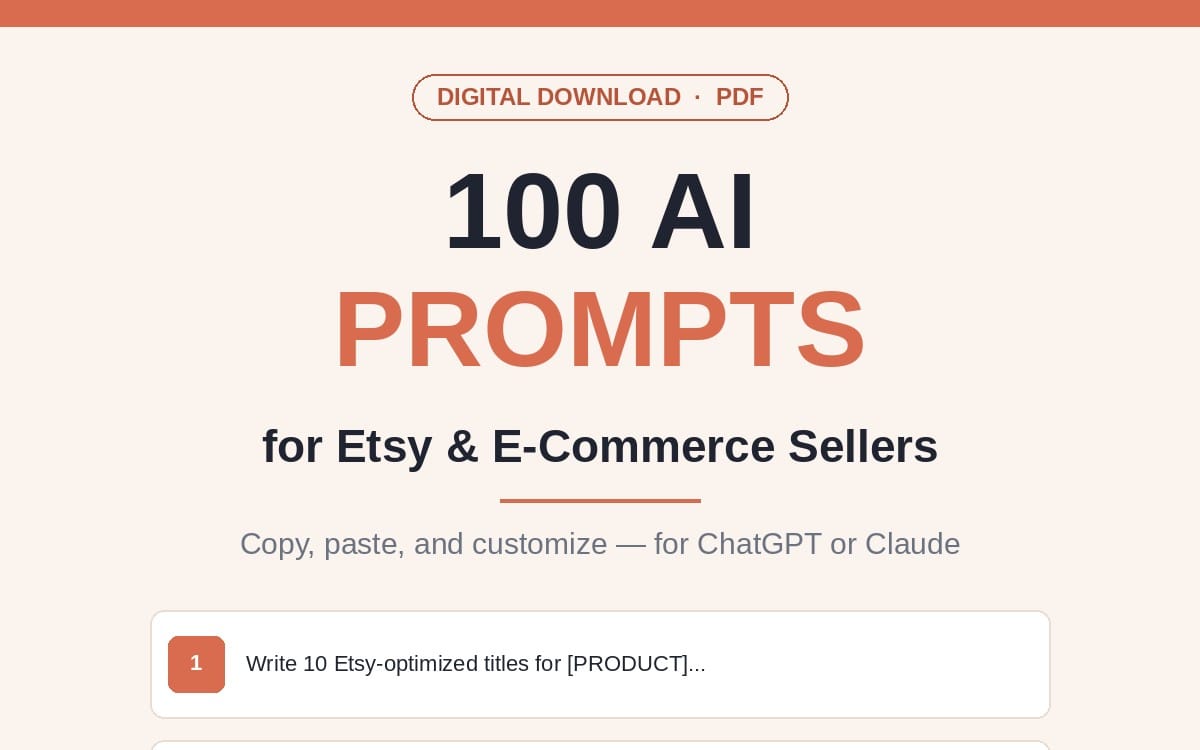 100 AI Prompts for Etsy & E-Commerce Sellers