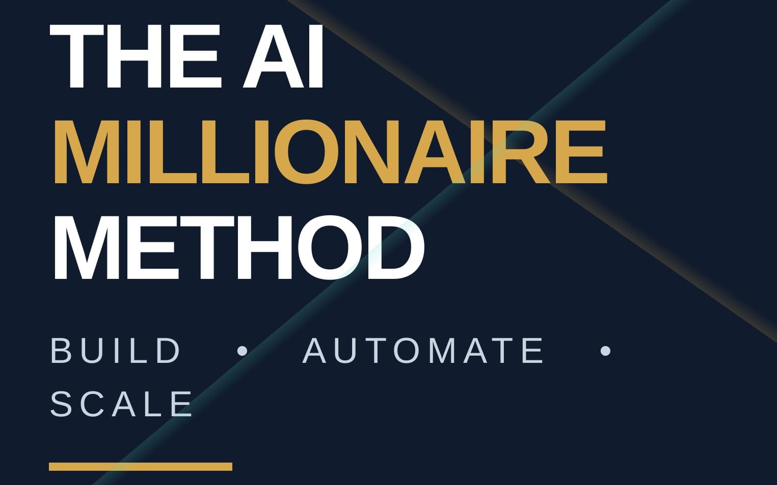 AI Millionaire Method digital course cover with bold typography Build Automate Scale on dark blue background