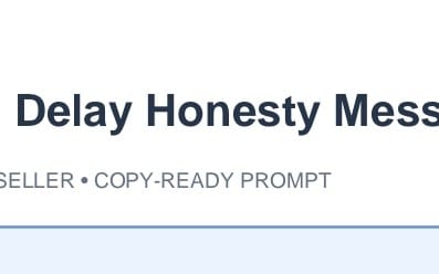 Copy-ready online seller shipping delay message prompt template text on a white header background