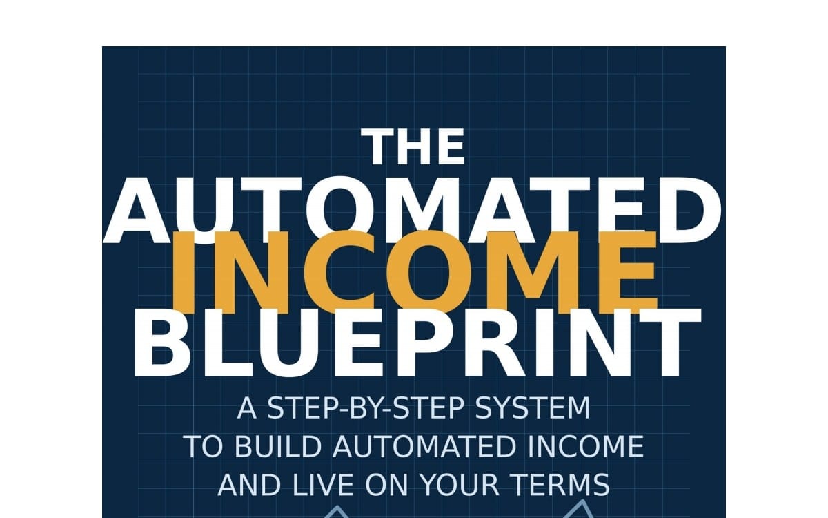 The Automated Income Blueprint book cover design with bold text and a blue grid background