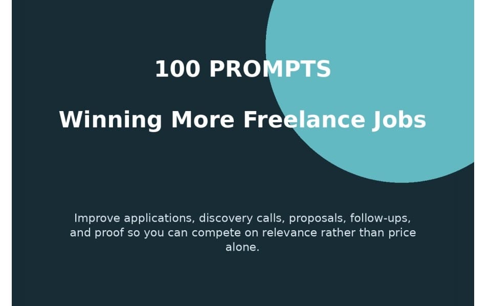 Cover graphic for a digital freelance job prompt bundle titled 100 Prompts Winning More Freelance Jobs