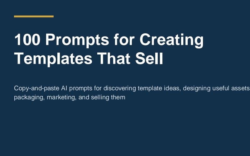 Blue ebook cover reading 100 Prompts for Creating Templates That Sell with AI prompt description text
