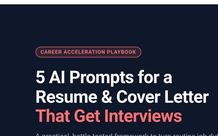 Dark graphic cover for digital product featuring text 5 AI Prompts for a Resume and Cover Letter that get interviews