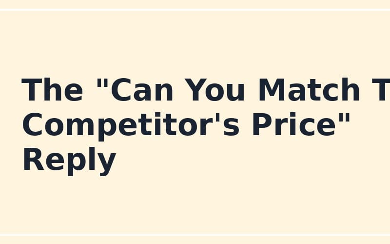 Online seller competitor price-match reply prompt text displayed on a beige digital graphic