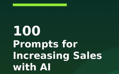 Green title card reading 100 Prompts for Increasing Sales with AI, digital sales prompt product cover