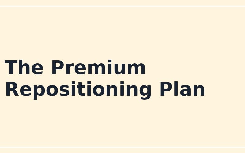 Online seller premium repositioning plan title text on a beige background