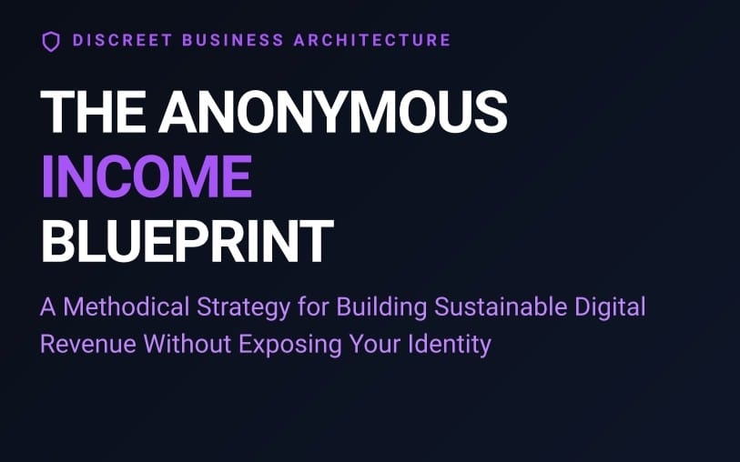 Promotional cover for The Anonymous Income Blueprint digital business guide with bold purple and white title text