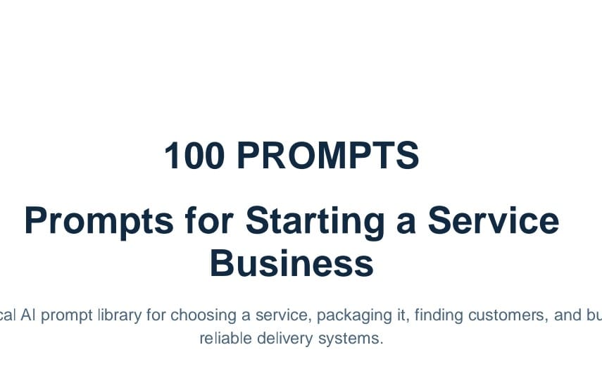 Minimal cover design reading 100 Prompts for Starting a Service Business, digital prompt pack for service startups