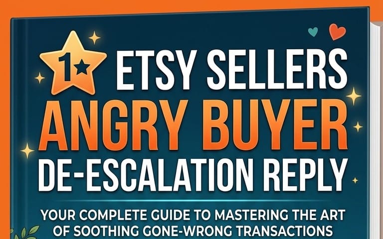 Digital guide cover with text Etsy Sellers Angry Buyer De-Escalation Reply and a star rating graphic