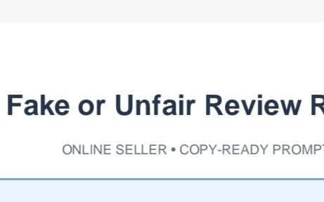 Online seller unfair review appeal prompt with heading text and copy-ready prompt design on a white banner