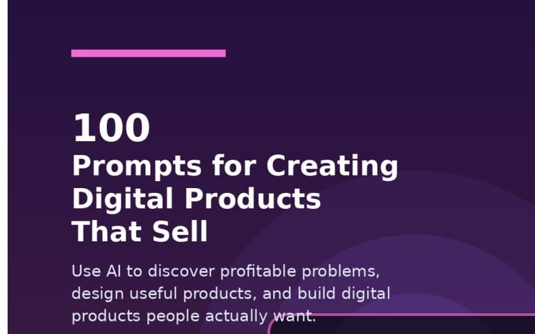 Promotional cover for a digital product guide titled 100 Prompts for Creating Digital Products That Sell