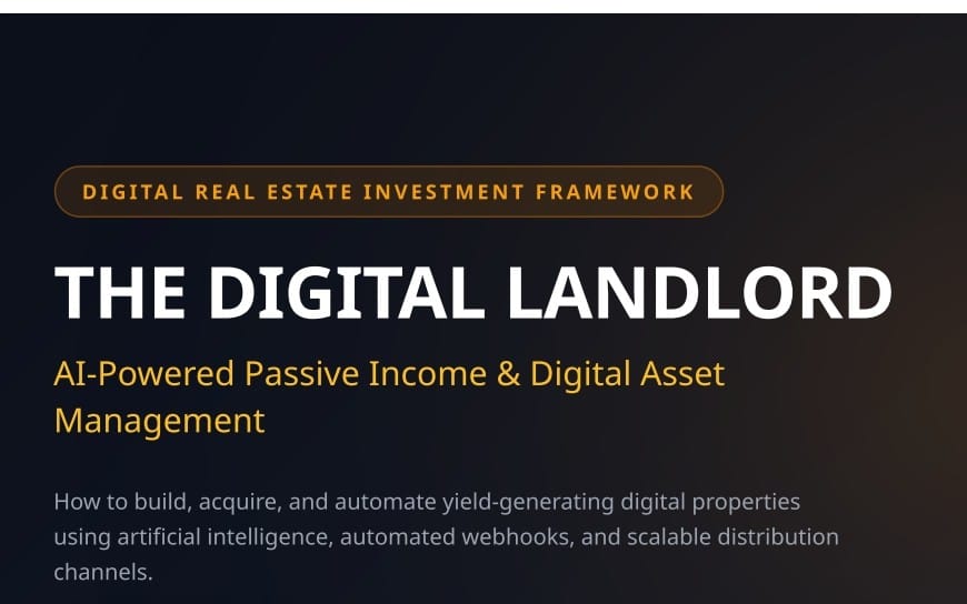 Digital real estate investment framework PDF cover titled The Digital Landlord with AI-powered passive income text