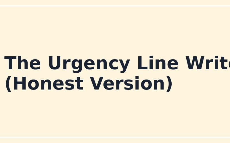 Online marketing copywriting prompt titled The Urgency Line Writ (Honest Version) shown on a cream banner
