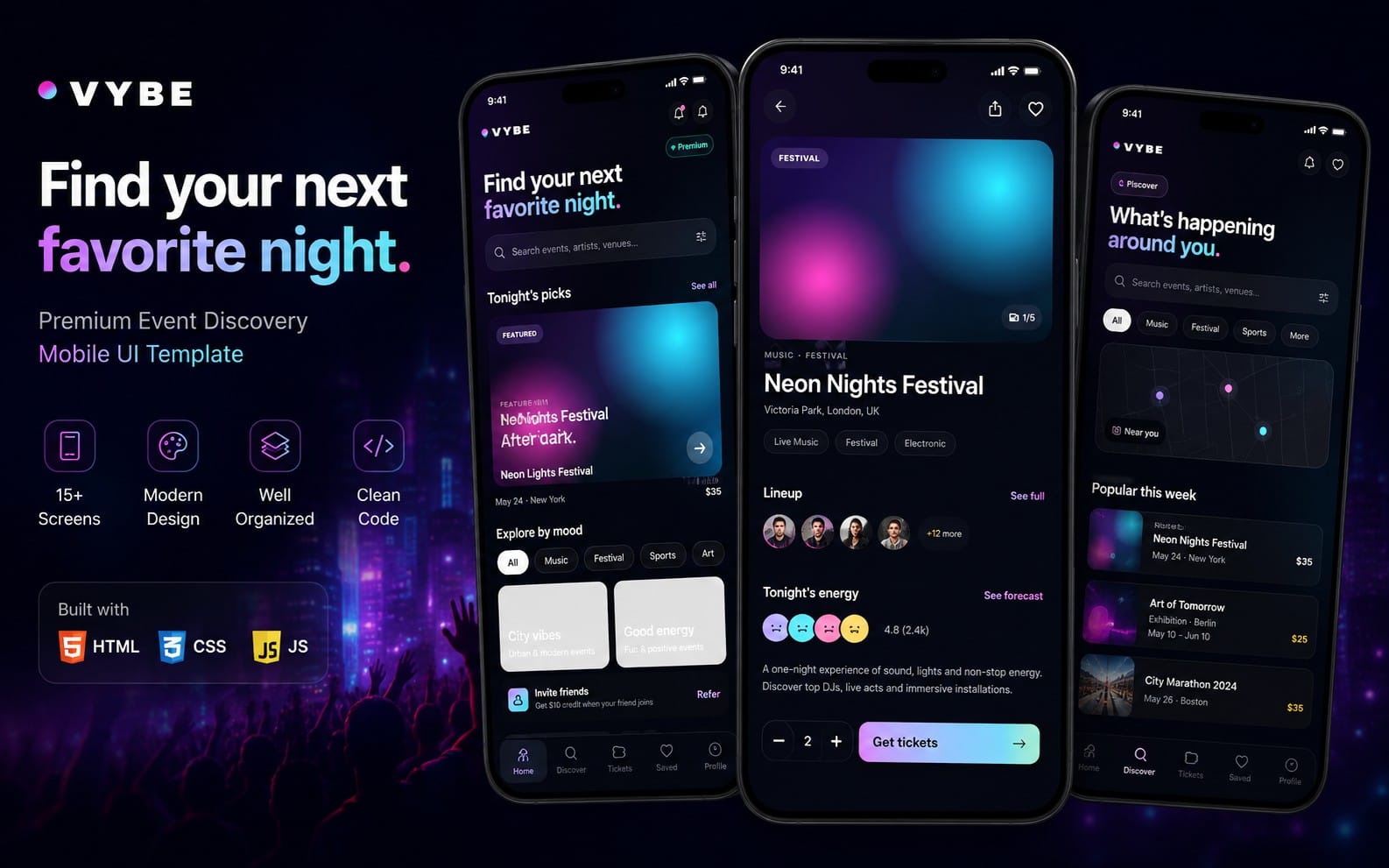 VYBE – Event Discovery Mobile UI Template