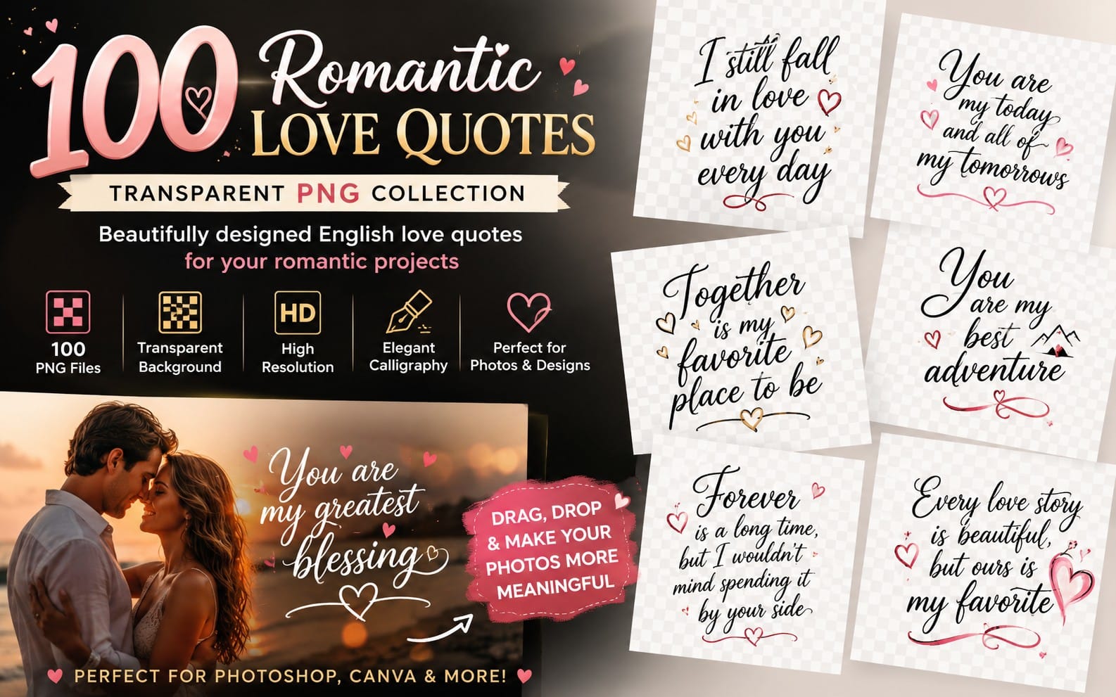 100 transparent PNG love sentences and wedding phrases