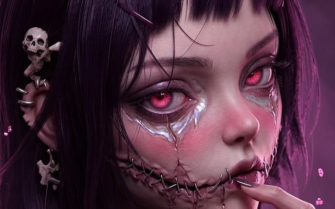 Stitched Silence – Dark Gothic Fantasy Girl"