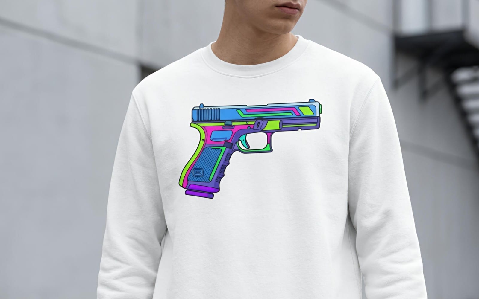 Neon Cyberpunk Pistol Art for Merch & Resale