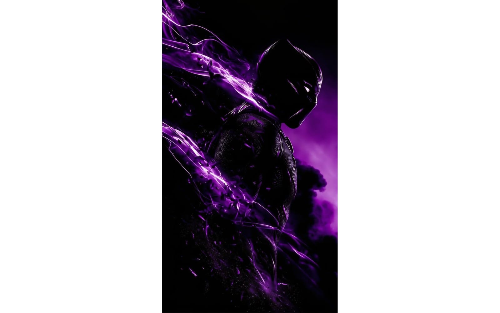 AI-generated Black Panther character illustration with glowing purple energy effects in a dark sci-fi style