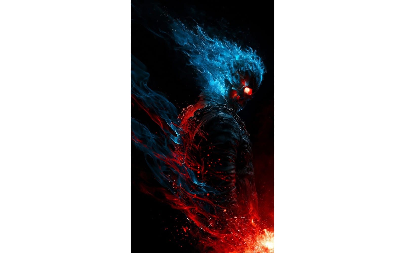 AI-generated Ghost Rider style character with blazing skull and blue-red flames, digital art set